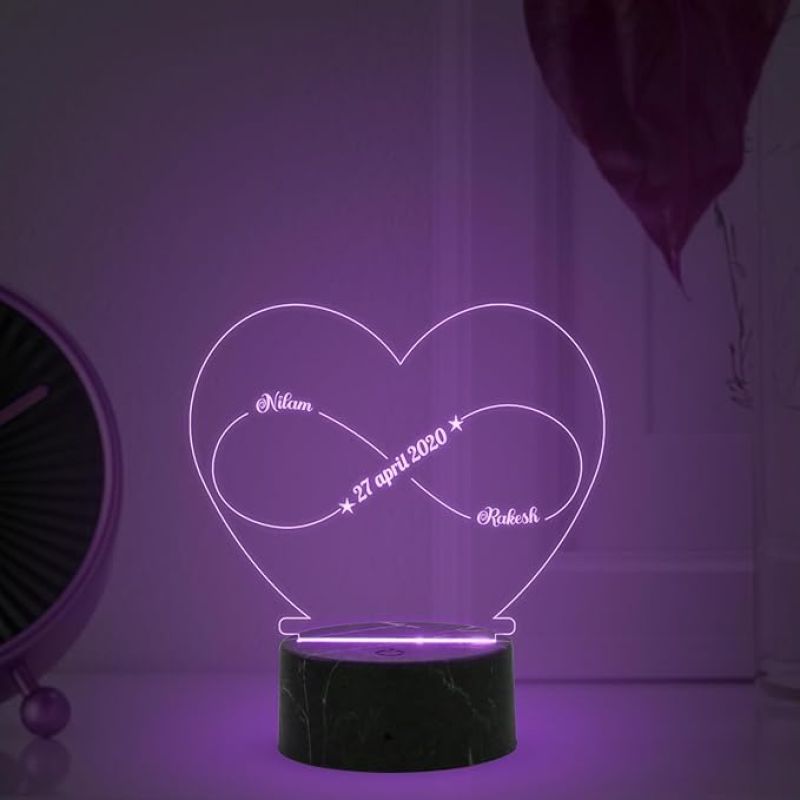 Couples Name Heart & Infinity Symbol night lamp with Automatic Color Changing Light Customized Name Date Gift for Couples Marriage Anniversary | Wedding Gift for Wife, Husband, Parents, Friend