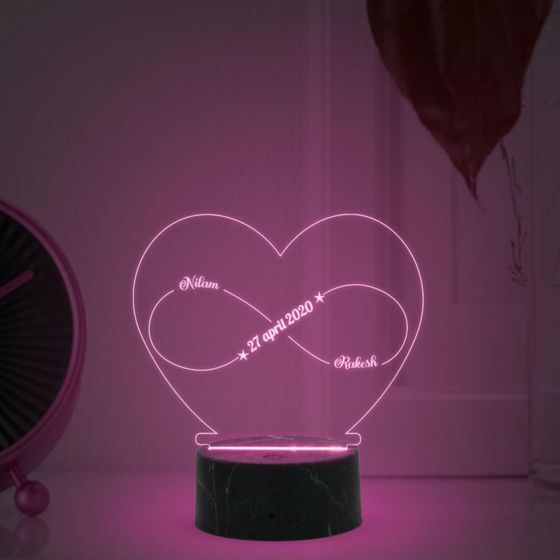 Couples Name Heart & Infinity Symbol night lamp with Automatic Color Changing Light Customized Name Date Gift for Couples Marriage Anniversary | Wedding Gift for Wife, Husband, Parents, Friend