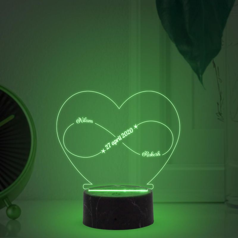 Couples Name Heart & Infinity Symbol night lamp with Automatic Color Changing Light Customized Name Date Gift for Couples Marriage Anniversary | Wedding Gift for Wife, Husband, Parents, Friend