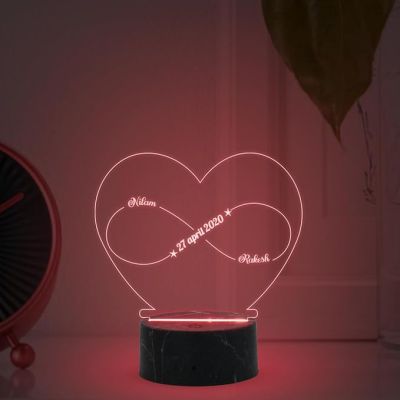 Couples Name Heart & Infinity Symbol night lamp with Automatic Color Changing Light Customized Name Date Gift for Couples Marriage Anniversary | Wedding Gift for Wife, Husband, Parents, Friend
