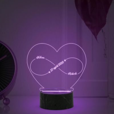 Couples Name Heart & Infinity Symbol night lamp with Automatic Color Changing Light Customized Name Date Gift for Couples Marriage Anniversary | Wedding Gift for Wife, Husband, Parents, Friend