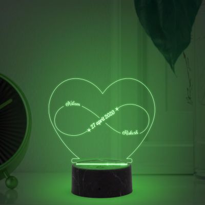 Couples Name Heart & Infinity Symbol night lamp with Automatic Color Changing Light Customized Name Date Gift for Couples Marriage Anniversary | Wedding Gift for Wife, Husband, Parents, Friend