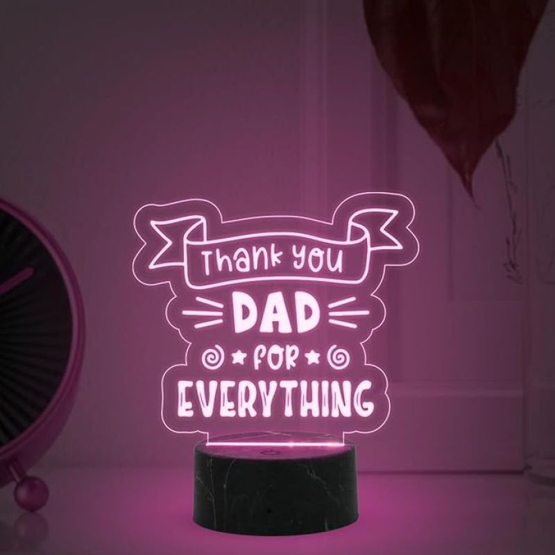 Thankyou Dad for Everything Engraved night lamp with Multicolored Light Best Gift Dad from Son & Daughter Fathers Day Gift Birthday Gift Dad