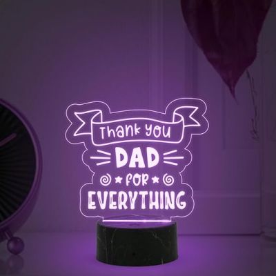 Thankyou Dad for Everything Engraved night lamp with Multicolored Light Best Gift Dad from Son & Daughter Fathers Day Gift Birthday Gift Dad