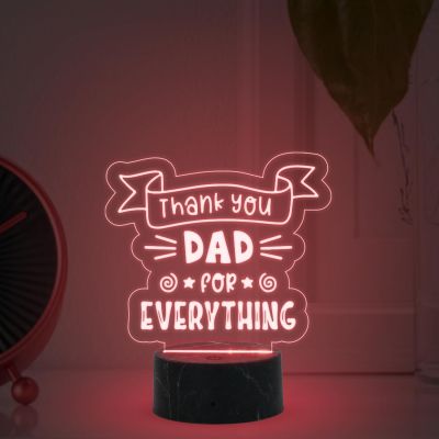 Thankyou Dad for Everything Engraved night lamp with Multicolored Light Best Gift Dad from Son & Daughter Fathers Day Gift Birthday Gift Dad