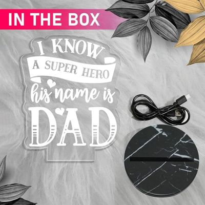 I Know a Super Hero His Name is Dad Engraved night lamp with Warm White Light  Best Gift Dad from Son & Daughter | Fathers Day Gift Birthday Gift Dad Bedroom, Living Room, Kids Room Decor