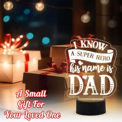 I Know a Super Hero His Name is Dad Engraved night lamp with Warm White Light  Best Gift Dad from Son & Daughter | Fathers Day Gift Birthday Gift Dad Bedroom, Living Room, Kids Room Decor