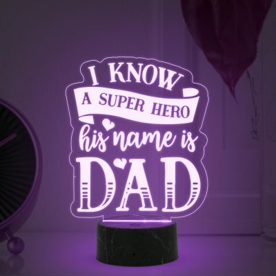 I Know a Super Hero His Name is Dad night lamp with Multicolored Light Best Gift Dad from Son & Daughter Fathers Day Gift Birthday Gift Dad Bedroom, Living Room, Kids Room Decor