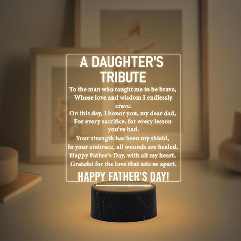 A Daughter's Tribute Engraved night lamp with Warm White Light Fathers Day Gift for Dad from Daughter Birthday Gift for Dad Happy Fathers Day Gift