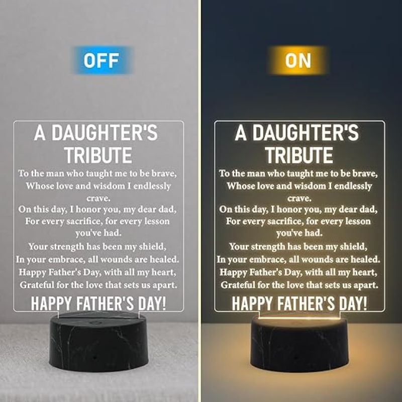 A Daughter's Tribute Engraved night lamp with Warm White Light Fathers Day Gift for Dad from Daughter Birthday Gift for Dad Happy Fathers Day Gift