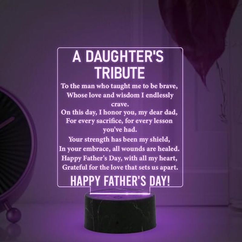 A Daughter's Tribute Engraved night lamp with Automatic Color Changing Light Fathers Day Gift for Dad from Daughter Birthday Gift for Dad Happy Fathers Day Gift
