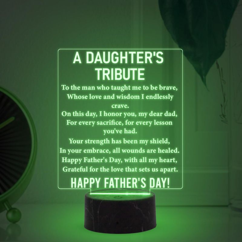 A Daughter's Tribute Engraved night lamp with Automatic Color Changing Light Fathers Day Gift for Dad from Daughter Birthday Gift for Dad Happy Fathers Day Gift