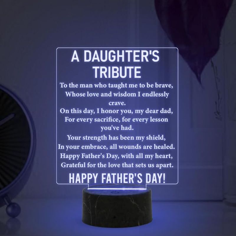 A Daughter's Tribute Engraved night lamp with Automatic Color Changing Light Fathers Day Gift for Dad from Daughter Birthday Gift for Dad Happy Fathers Day Gift
