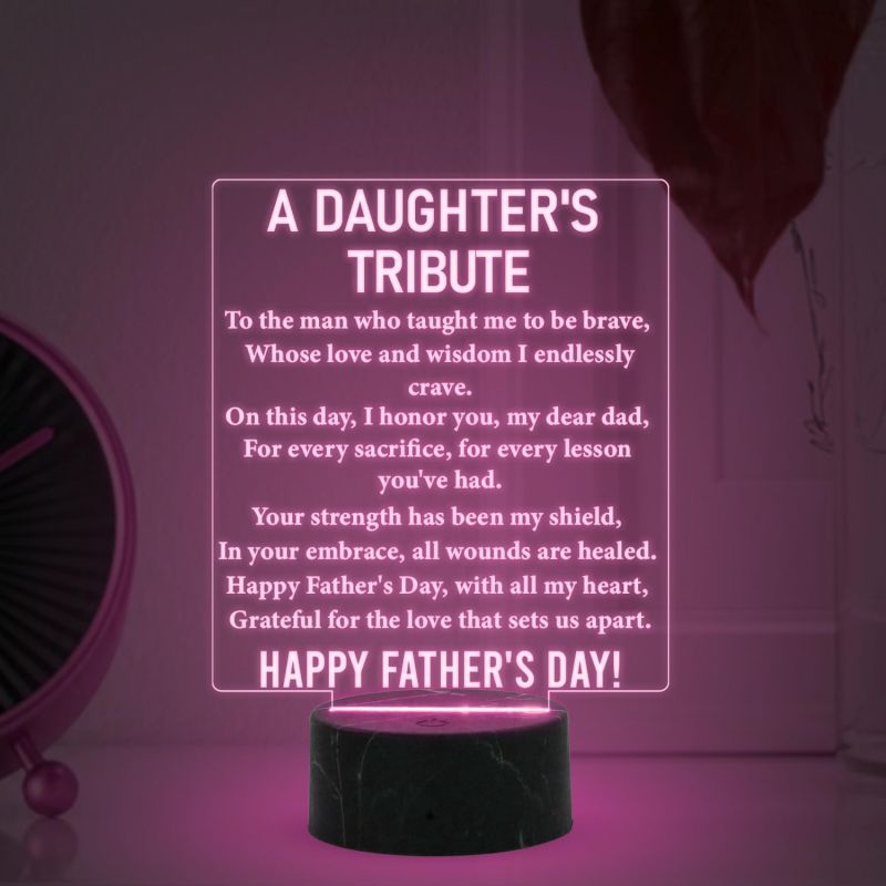 A Daughter's Tribute Engraved night lamp with Automatic Color Changing Light Fathers Day Gift for Dad from Daughter Birthday Gift for Dad Happy Fathers Day Gift