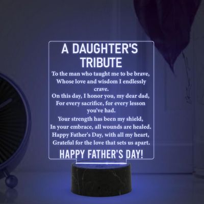 A Daughter's Tribute Engraved night lamp with Automatic Color Changing Light Fathers Day Gift for Dad from Daughter Birthday Gift for Dad Happy Fathers Day Gift