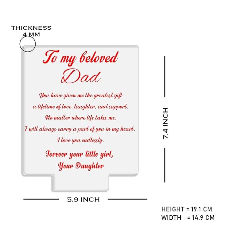 To My Belond Dad Engraved Night Lamp with Warm White Light Dad Gift for Fathers Day Birthday Gift for Dad from Daughter Son