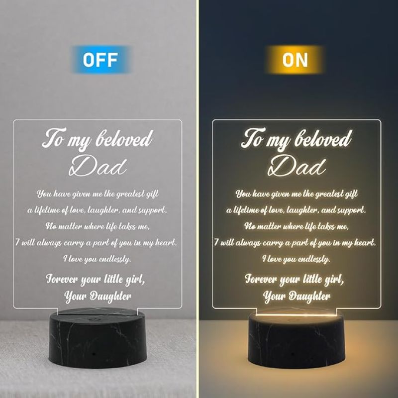 To My Belond Dad Engraved Night Lamp with Warm White Light Dad Gift for Fathers Day Birthday Gift for Dad from Daughter Son
