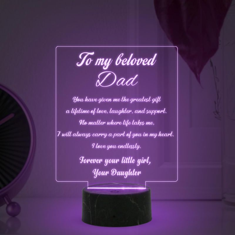 To My Belovnd Engraved Night Lamp with Automatic Color Changing Light Dad Gift for Fathers Day | Birthday Gift for Dad from Daughter Son