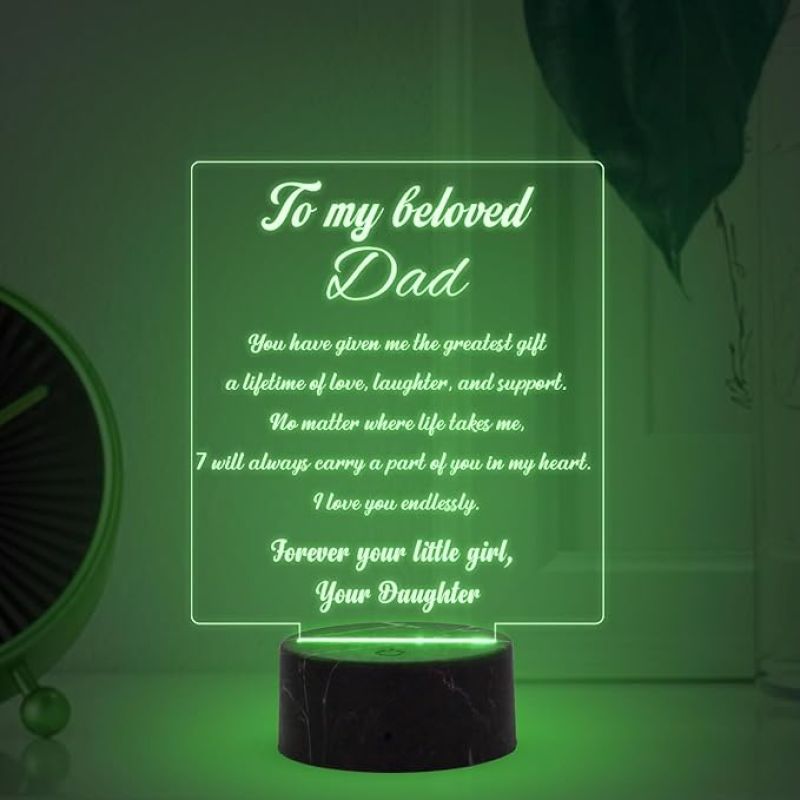 To My Belovnd Engraved Night Lamp with Automatic Color Changing Light Dad Gift for Fathers Day | Birthday Gift for Dad from Daughter Son