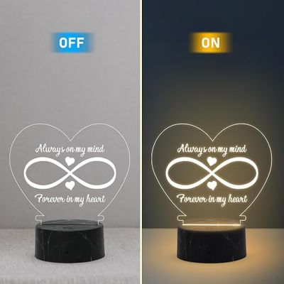 Always on my mind, Forever in My Heart Engraved Night Lamp with Warm White Light Anniversary Gift for Husband Wife Couple Gift Lamp Birthday Gift for Girlfriend Wife