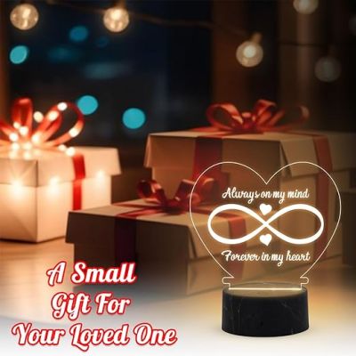 Always on my mind, Forever in My Heart Engraved Night Lamp with Warm White Light Anniversary Gift for Husband Wife Couple Gift Lamp Birthday Gift for Girlfriend Wife