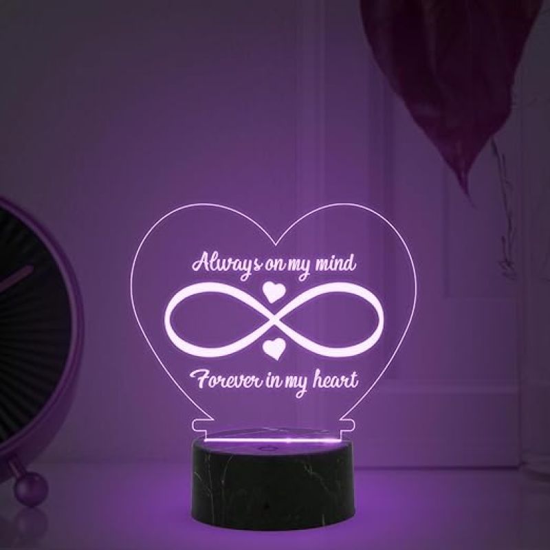 Always on my mind, Forever in My Heart Engraved Night Lamp with Automatic Color Changing Light Anniversary Gift for Husband Wife Birthday Gift for Girlfriend Wife Couple Gift Lamp