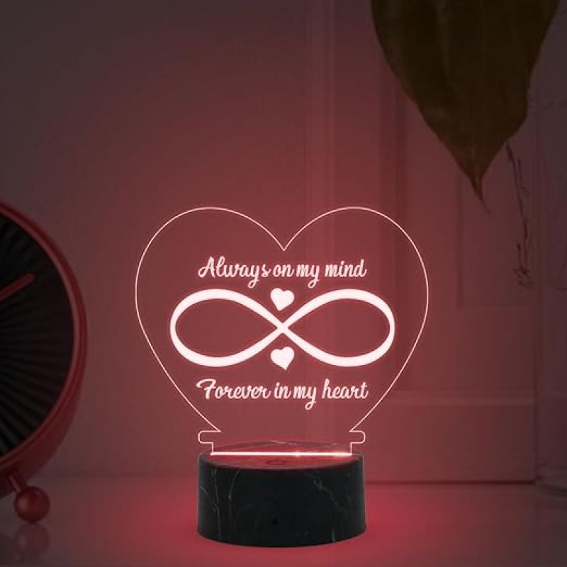 Always on my mind, Forever in My Heart Engraved Night Lamp with Automatic Color Changing Light Anniversary Gift for Husband Wife Birthday Gift for Girlfriend Wife Couple Gift Lamp