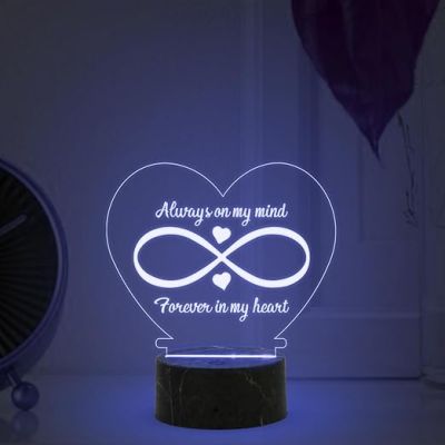 Always on my mind, Forever in My Heart Engraved Night Lamp with Automatic Color Changing Light Anniversary Gift for Husband Wife Birthday Gift for Girlfriend Wife Couple Gift Lamp