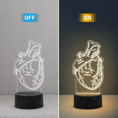 3D Illusion Heart night lamp with Warm White Light Gift for Heat Surgeon Doctor, Gift for Medical Student Doctor ,Cardiologist Clinic Decor