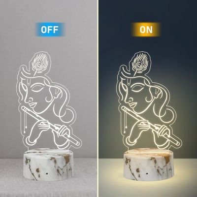 3D Illusion Krishna God Night Lamp with Warm White Light Home Office & Pooja Room Decor Religious Gift Items