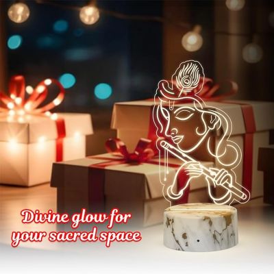 3D Illusion Krishna God Night Lamp with Warm White Light Home Office & Pooja Room Decor Religious Gift Items
