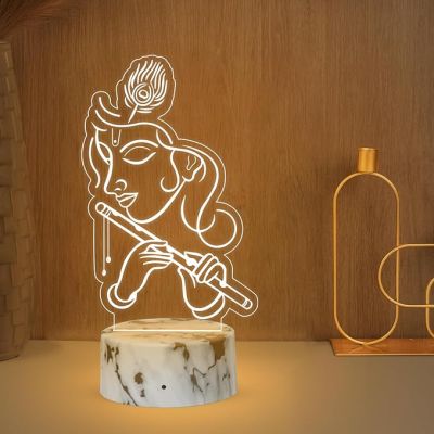 3D Illusion Krishna God Night Lamp with Warm White Light Home Office & Pooja Room Decor Religious Gift Items
