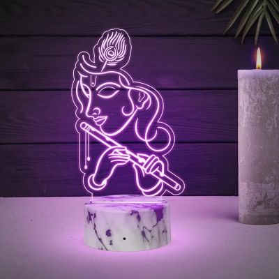 3D Illusion Krishna God Night Lamp with Automatic Color Changing Light Home Office & Pooja Room Decor Religious Gift Items