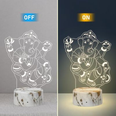 3D Illusion Ganesh God Night Lamp with Warm White Light Home Office & Pooja Room Decor Religious Gift Items