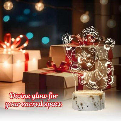3D Illusion Ganesh God Night Lamp with Warm White Light Home Office & Pooja Room Decor Religious Gift Items