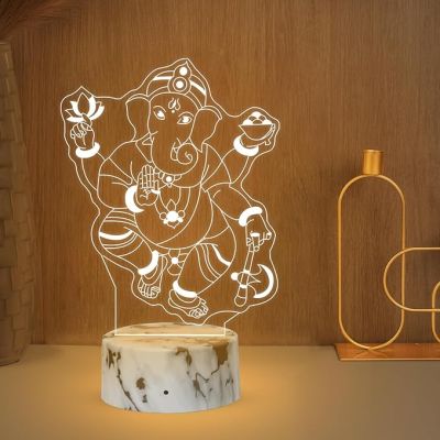 3D Illusion Ganesh God Night Lamp with Warm White Light Home Office & Pooja Room Decor Religious Gift Items