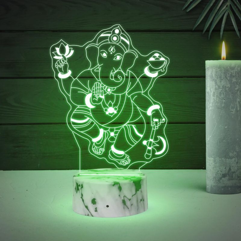 3D Illusion Ganesh God Night Lamp with Automatic Color Changing Light Home Office & Pooja Room Decor Religious Gift Items