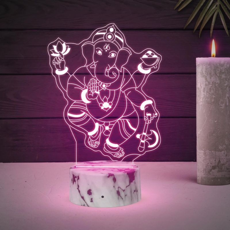 3D Illusion Ganesh God Night Lamp with Automatic Color Changing Light Home Office & Pooja Room Decor Religious Gift Items