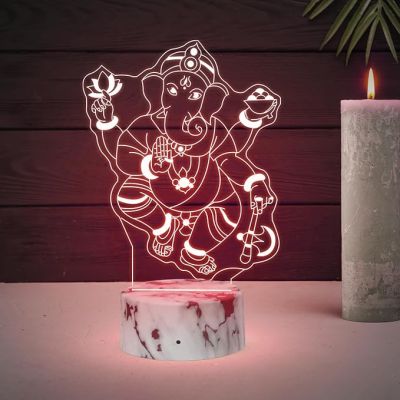 3D Illusion Ganesh God Night Lamp with Automatic Color Changing Light Home Office & Pooja Room Decor Religious Gift Items
