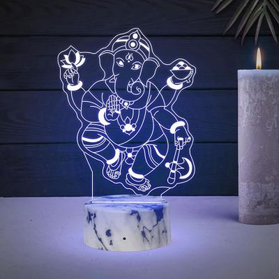 3D Illusion Ganesh God Night Lamp with Automatic Color Changing Light Home Office & Pooja Room Decor Religious Gift Items