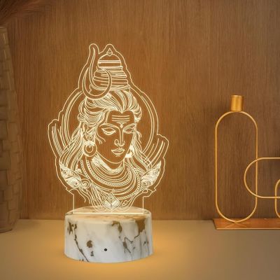 3D Illusion Lord Shiva God Night Lamp with Warm White Light Religious Gift Items Home Office & Pooja Room Decoration
