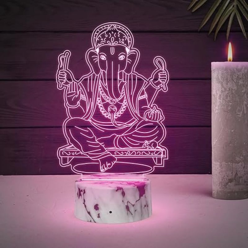 3D Illusion Ganesha God night lamp with Automatic Color Changing Light Religious Gift Items Home Office & Pooja Room Decoration