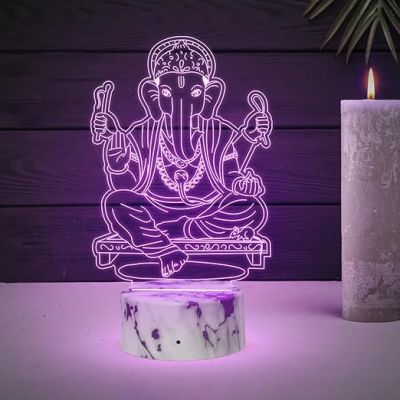 3D Illusion Ganesha God night lamp with Automatic Color Changing Light Religious Gift Items Home Office & Pooja Room Decoration