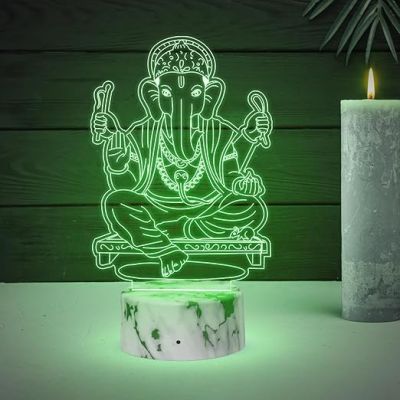 3D Illusion Ganesha God night lamp with Automatic Color Changing Light Religious Gift Items Home Office & Pooja Room Decoration