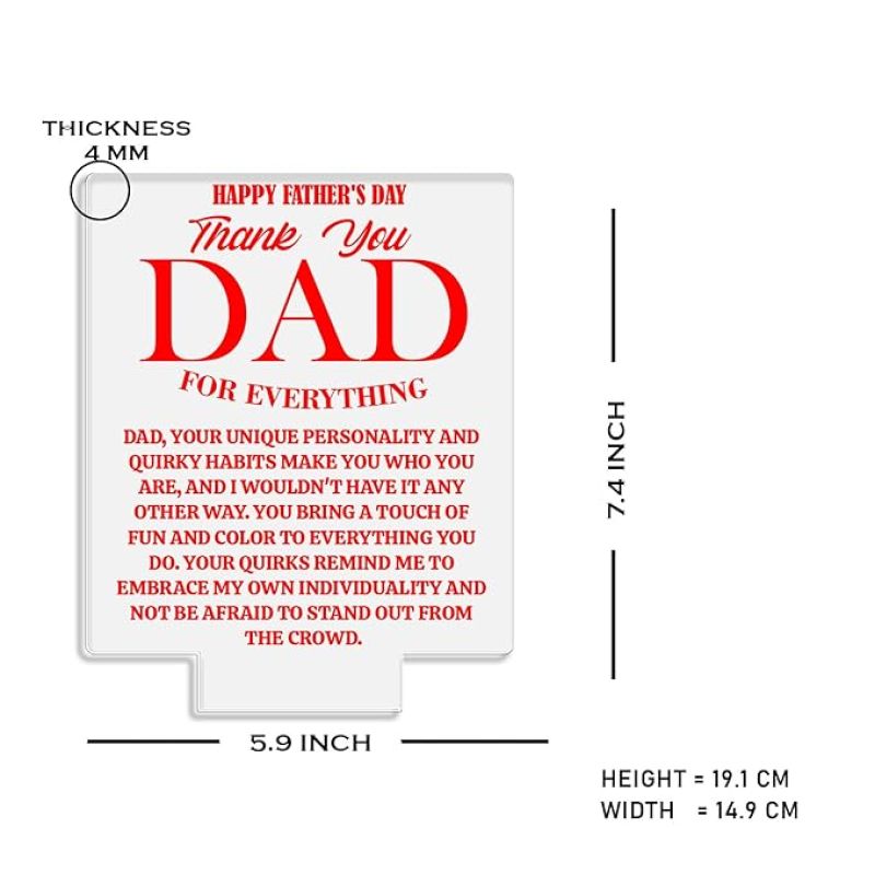 Happy Fathers Day Thankyou Dad for Everything Engraved Night Lamp with Warm White Light Memorable Fathers Day Gift for Dad from Daughter & Son