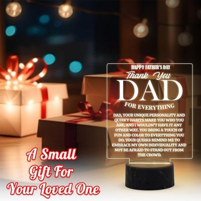 Happy Fathers Day Thankyou Dad for Everything Engraved Night Lamp with Warm White Light Memorable Fathers Day Gift for Dad from Daughter & Son