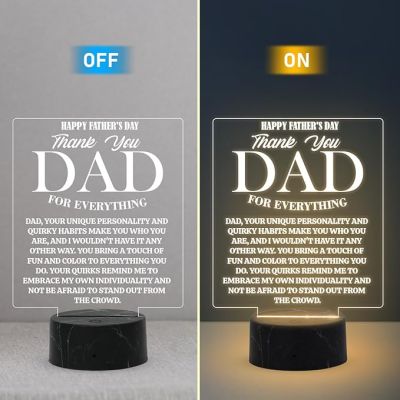 Happy Fathers Day Thankyou Dad for Everything Engraved Night Lamp with Warm White Light Memorable Fathers Day Gift for Dad from Daughter & Son