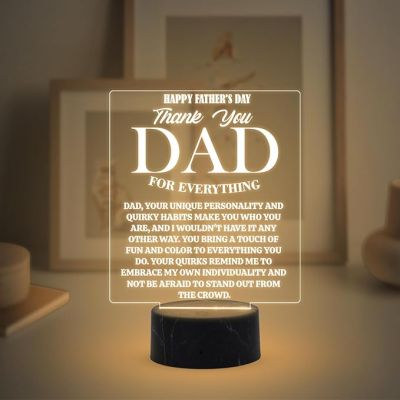 Happy Fathers Day Thankyou Dad for Everything Engraved Night Lamp with Warm White Light Memorable Fathers Day Gift for Dad from Daughter & Son