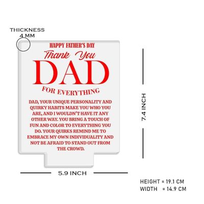 Happy Fathers Day Thankyou Dad for Everything Engraved Night Lamp with Warm White Light Memorable Fathers Day Gift for Dad from Daughter & Son