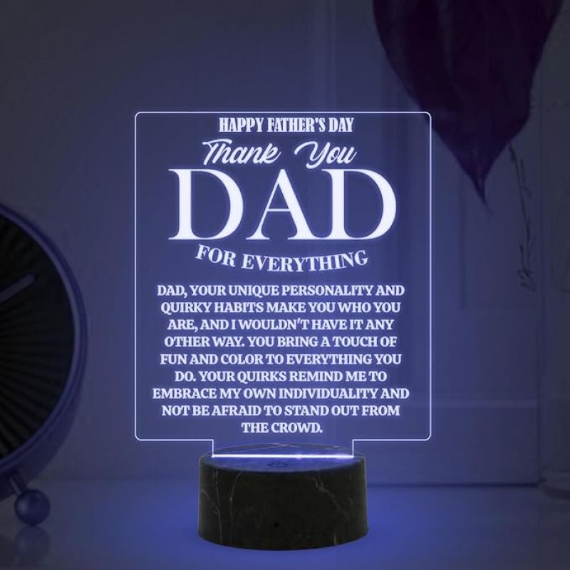 Happy Fathers Day Thankyou Dad for Everything Engraved Night Lamp with 7 Color Changing Light Memorable Fathers Day Gift for Dad from Daughter & Son